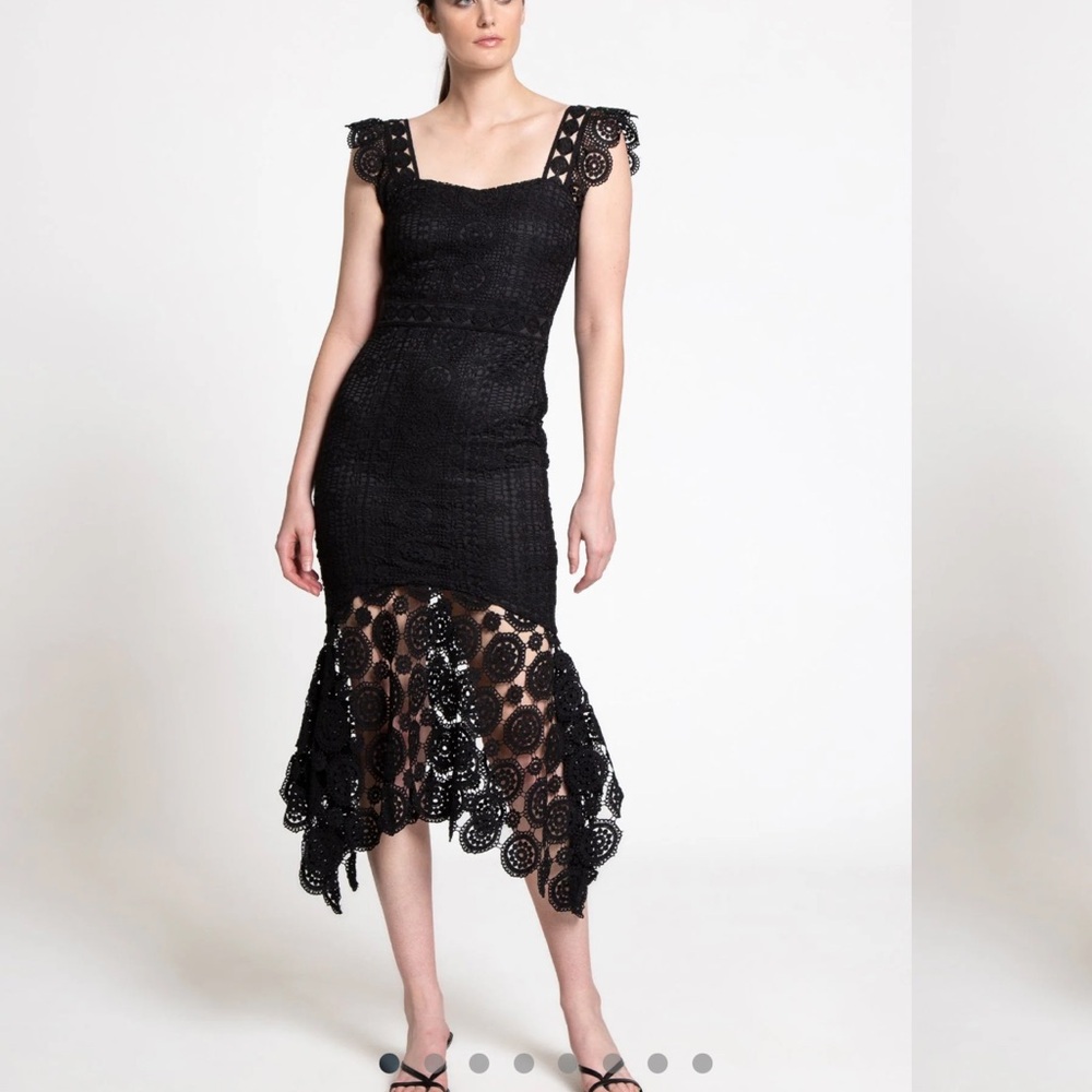 Lena Black Crochet Midi Dress